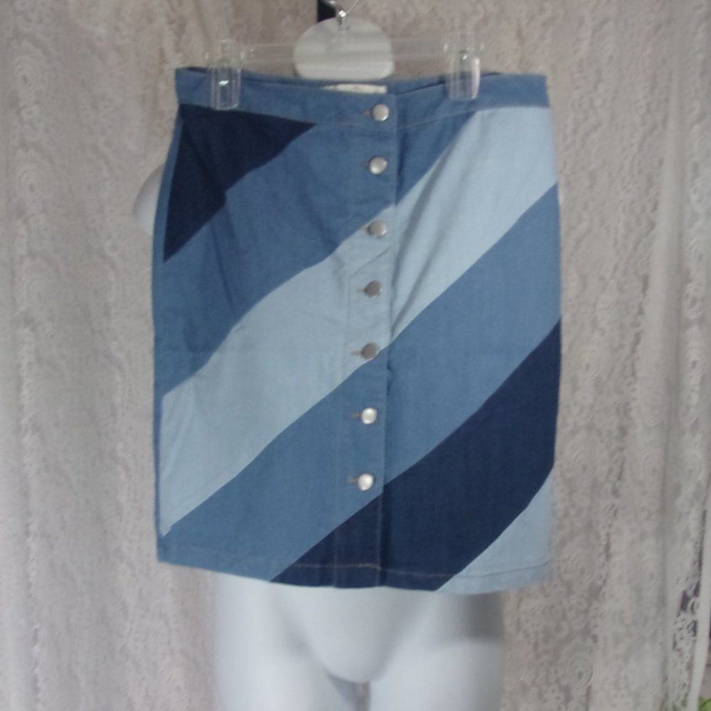 Colorblock Denim Skirt Diagonal Shade of Blue NWT